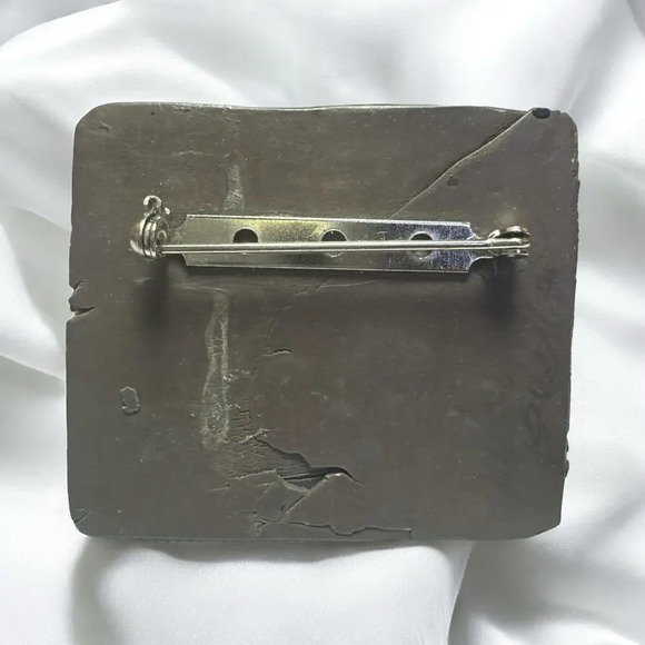 Vintage 1990s FIMO Polymer Brooch, Abstract Trippy Whimsical Checkerboard Retro - Picture 2 of 2